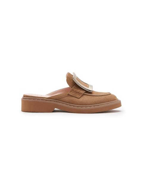 Roger Vivier Viv Rangers Buckle-Detailed Suede Mule Loafers tan
