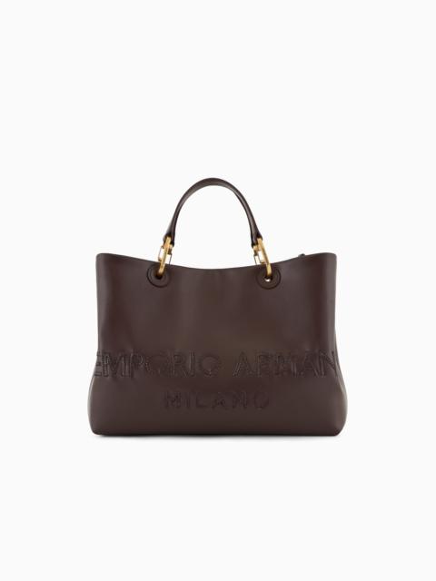 EMPORIO ARMANI MYEA SHOPPER BAG IN INTERWOVEN LOGO LEATHER