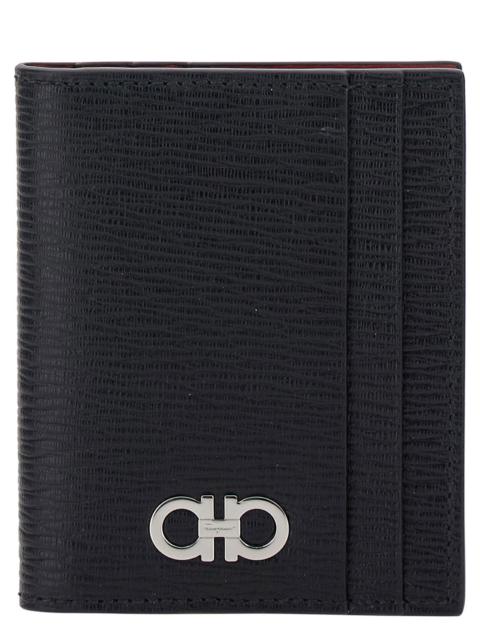 FERRAGAMO Ferragamo Men Card Holder With Gancini Detail In Black Leather For Men