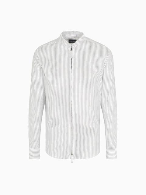 GIORGIO ARMANI SLIM-FIT STRIPED COTTON BLEND SHIRT WITH ZIP