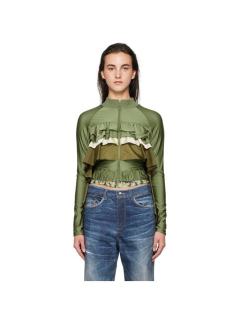 Andersson Bell Khaki Riley Ruffle Tight Zip Up Jacket