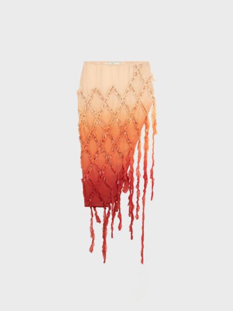 Blumarine ASYMMETRICAL CREPON SKIRT WITH EMBROIDERY AND FRINGING