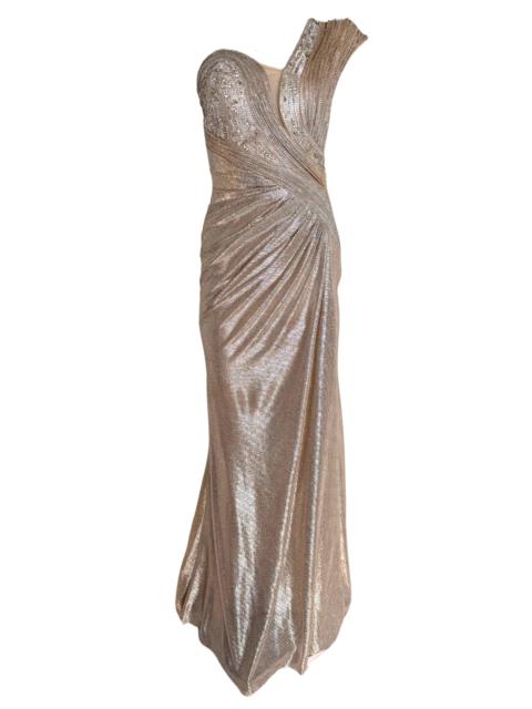 Other Designers Waves Gold Shimmer One-Shoulder Party Dress