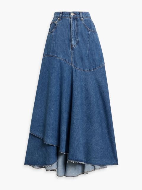 maje Asymmetric denim midi skirt