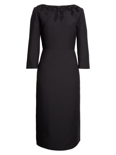 Valentino Valentino Beaded Bow Detail Crepe Couture Sheath Dress in Black at Nordstrom