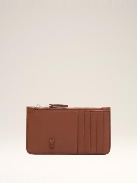 AMI Paris BROWN COWHIDE LEATHER AMI DE COEUR ZIPPED CARD HOLDER
