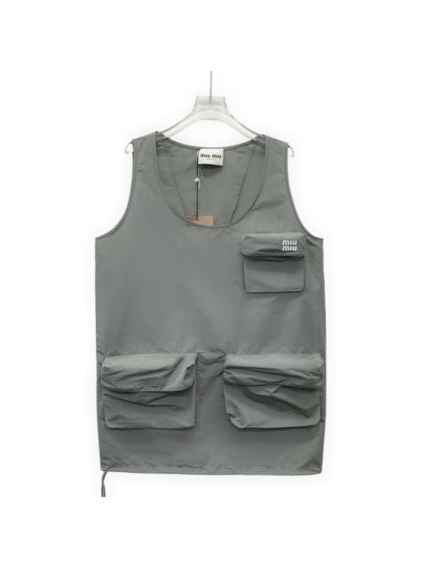 Miu Miu Miu Miu 2022 Gray Logo Print Multi-Pocket Crew Neck Sleeveless Dress