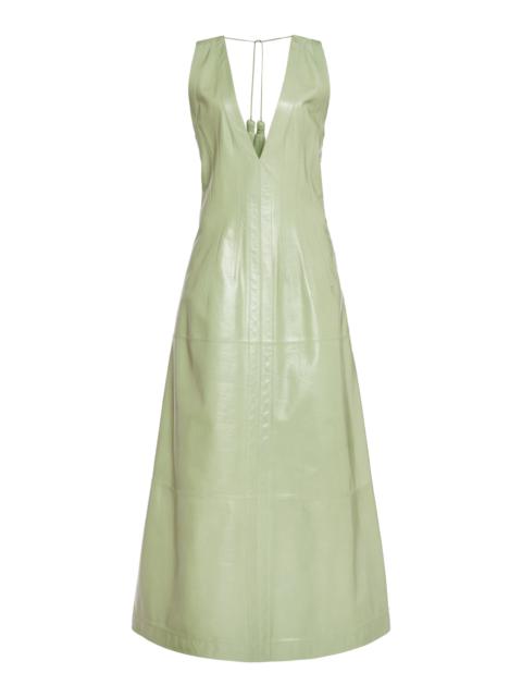 Bottega Veneta Tasseled Leather Midi Dress green