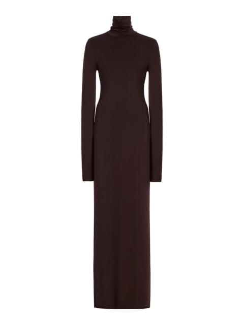 ÉTERNE Jersey Turtleneck Maxi Dress brown