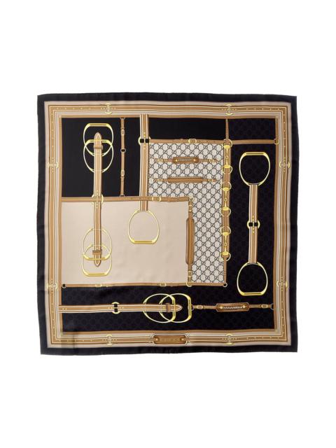 GUCCI Gucci Horsebit & GG Print Silk Scarf