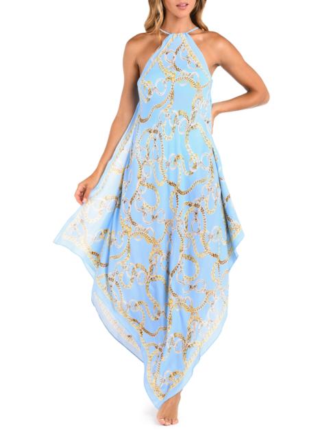 L'AGENCE L'AGENCE Elise Chain Print Halter Cover-Up Dress in Sky at Nordstrom