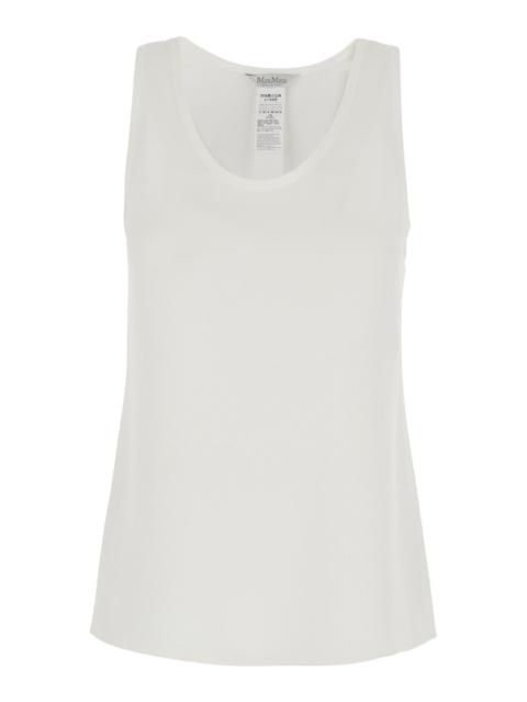 Max Mara Max Mara Women 'Pavido' White Sleeveless Top With Round Neck And Tone-On-Tone Logo Embroidery On The