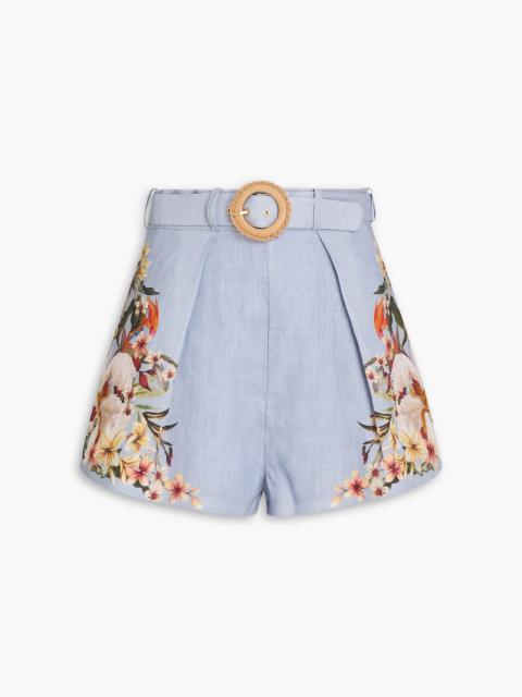 Zimmermann Belted floral-print linen shorts