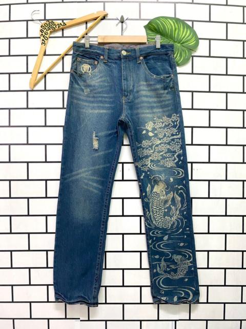 Other Designers Vintage - Japanese Traditional Sukajan Fish koi Acid Wash Denim