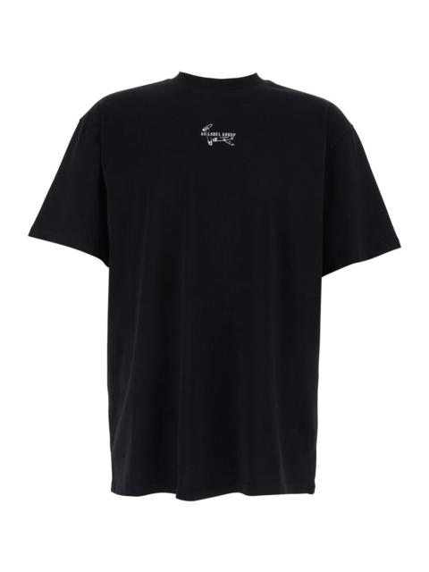 Other Designers 44 Label Group Men Black Crew Neck T-Shirt With Logo On The Front And Maxi Logo On The Back In Cotto