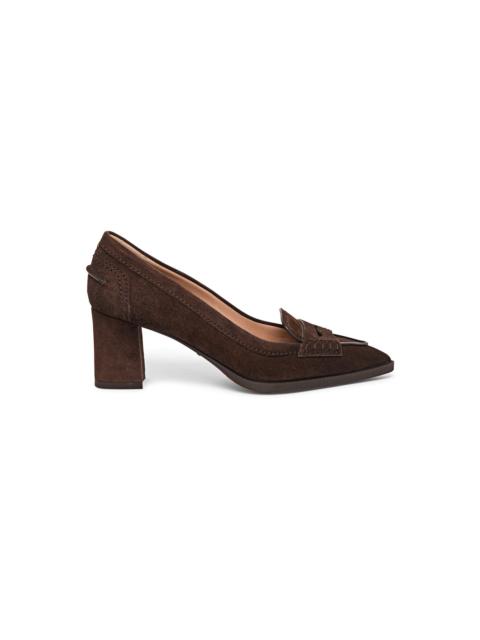 Santoni Women's dark brown suede mid-heel pump