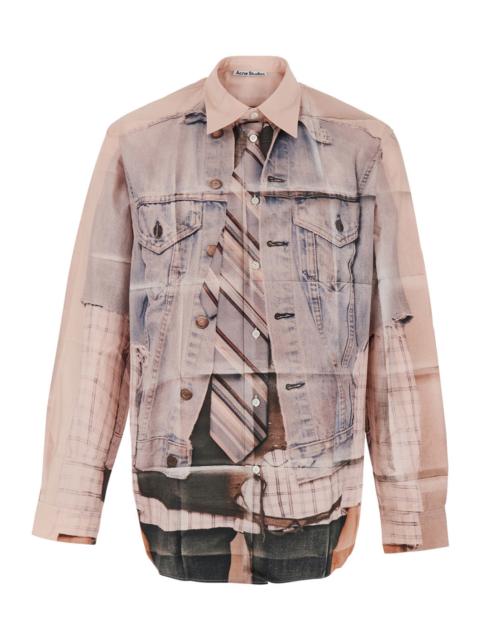 Acne Studios Acne Studios Men Pink Shirt With Classic Collar And Trompe L'oeil Print In Cotton For Men