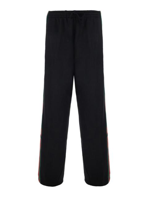 GUCCI Gucci Men Black Pants With Elasticated Drawstring Waist And Web Detail On The Side In Cotton And Sil