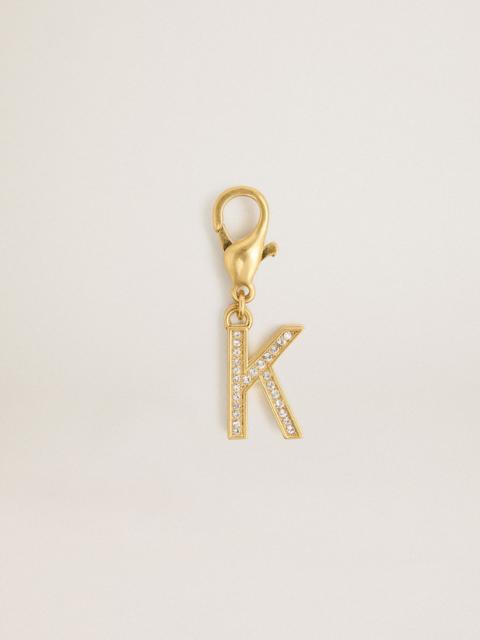 Golden Goose Letter K charm in gold-colored brass with crystals