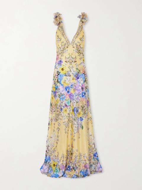 CAMILLA Appliquéd Embellished Floral-print Silk-satin Maxi Dress