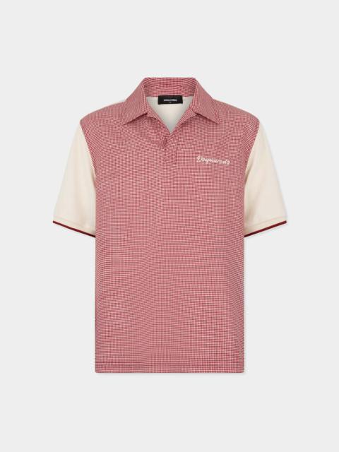 DSQUARED2 VIRGIN WOOL LINEN PIED DE POULE POLO