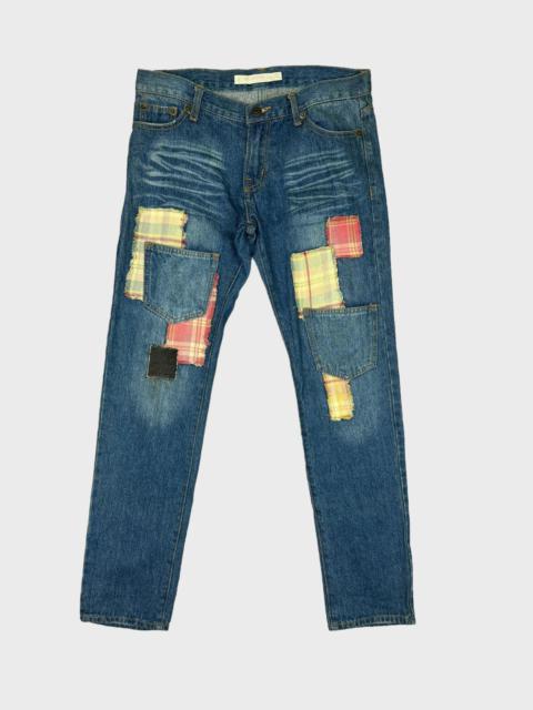 Other Designers Designer - BLUE MOON BLUE Patchwork 6 Pocket Distressed Denim Pants