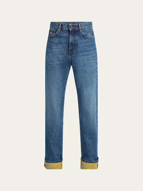 VERSACE Men's Stonewashed Barocco-Cuff Jeans