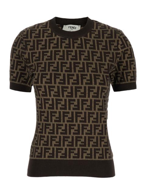 FENDI Fendi Women Brown T-Shirt With Short Sleeves And All-Over Ff Motiv In Cotton Woman