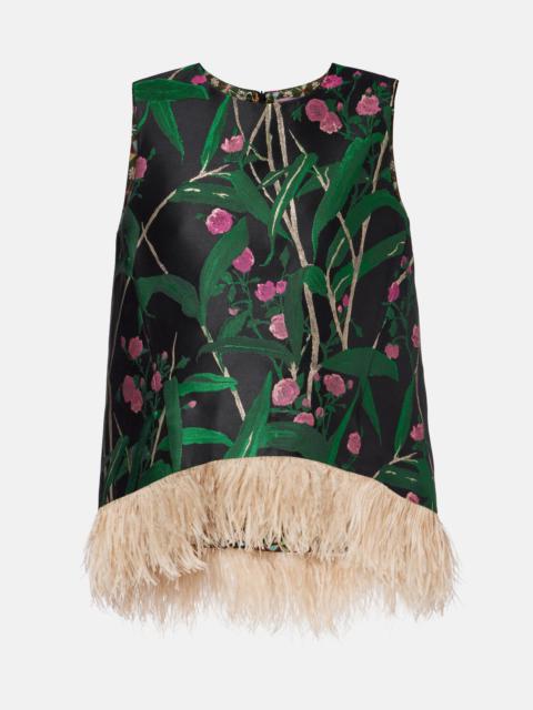La DoubleJ La Scala feather-trimmed jacquard top