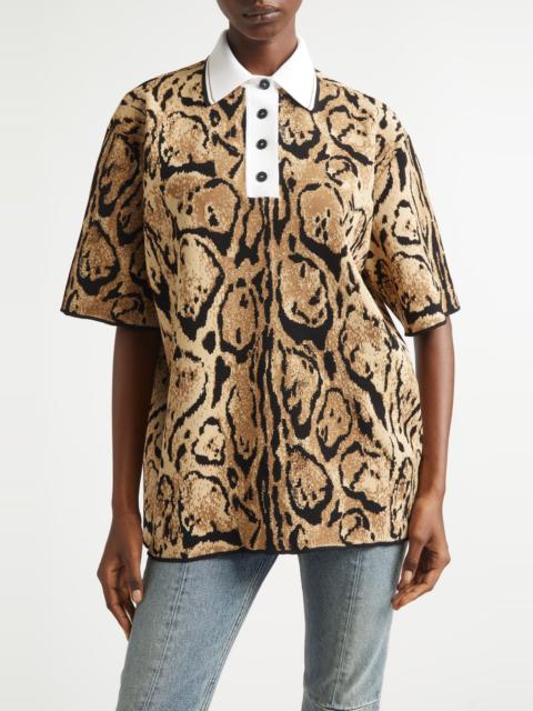 Stella McCartney Stella McCartney Cloud Leopard Polo Sweater in Beige Multicolor at Nordstrom