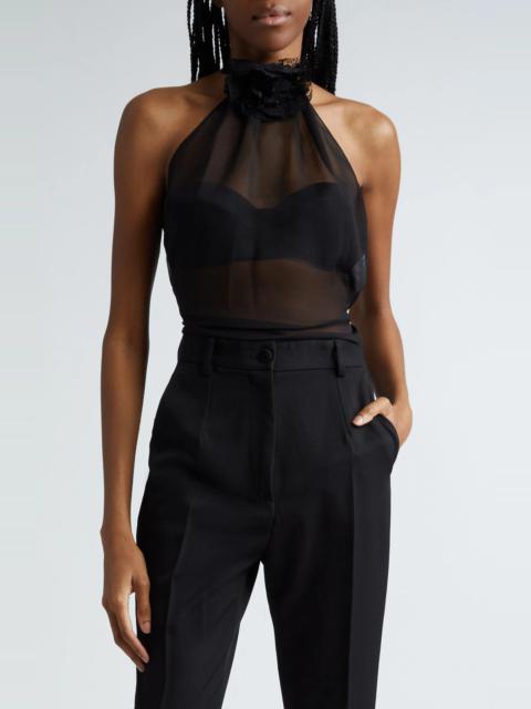 Dolce & Gabbana Rosette Silk Blend Chiffon Halter Top