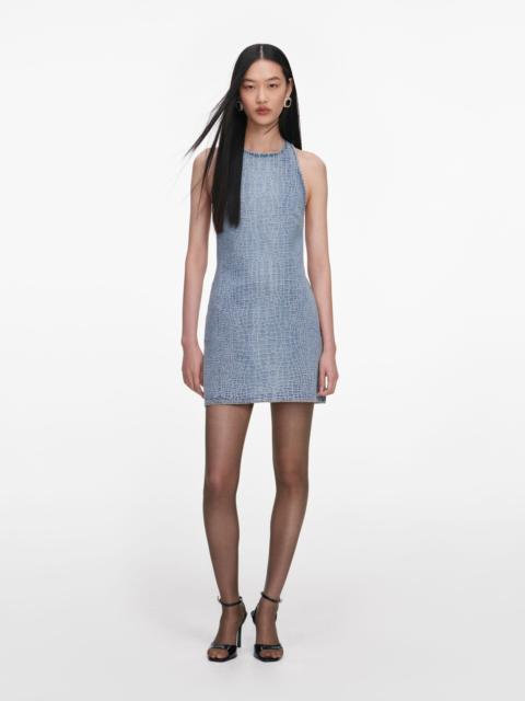 self-portrait Rhinestone Croc Effect Denim Mini Dress