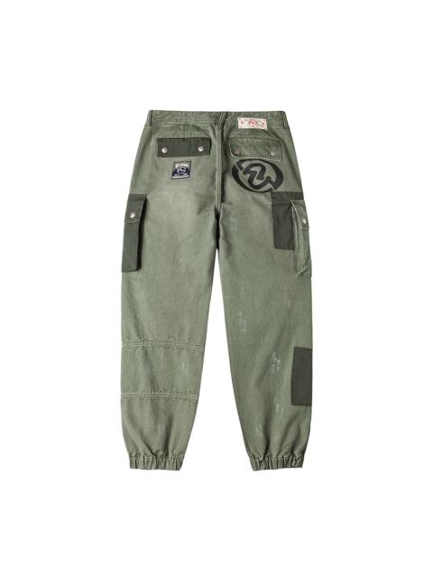 EVISU Dual Seagull Print Loose Fit Washed Woven Cargo Joggers