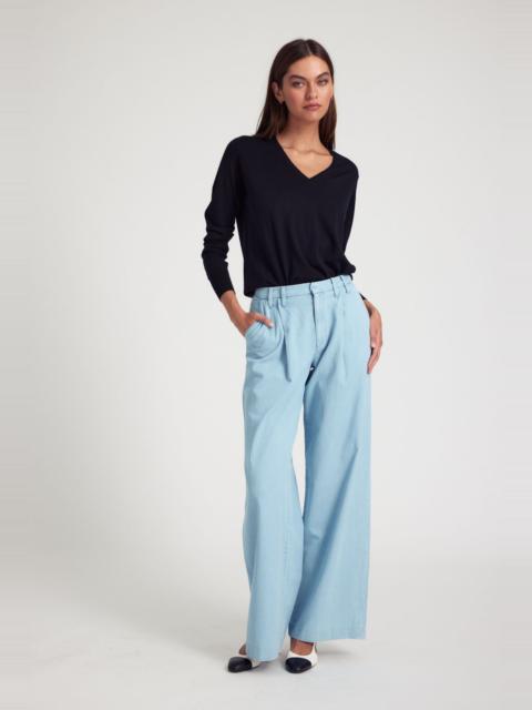 SPRWMN LIGHT BLUE CHAMBRAY PLEATED TROUSERS