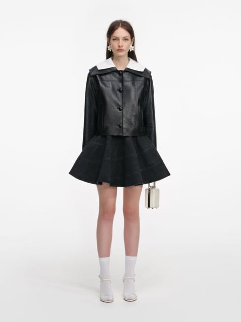 self-portrait Black Leather Contrast Collar Jacket