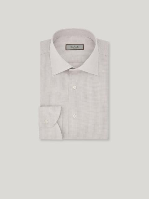 Canali WHITE AND BROWN COTTON MICRO-PLAID REGULAR-FIT SHIRT