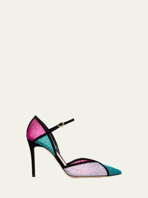 Gianvito Rossi 95mm Suede-Trimmed Crystal-Embellished Mesh Pumps
