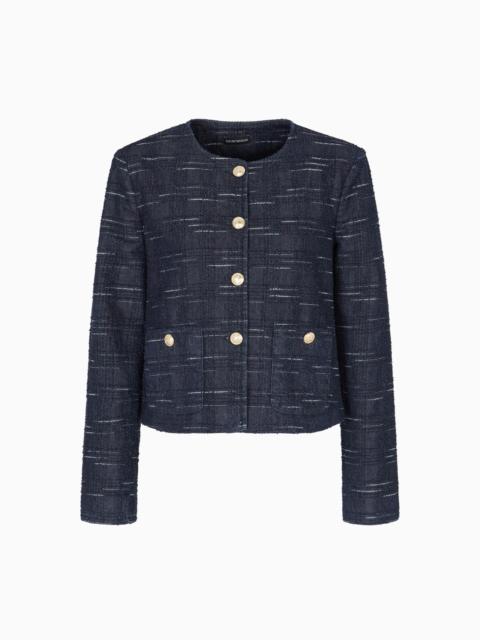 EMPORIO ARMANI CHECK MOTIF JACQUARD DENIM JACKET