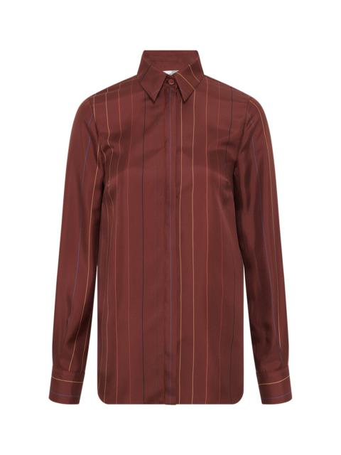 GABRIELA HEARST Henri Blouse in Burnt Sienna Multi Pinstripe Silk Twill
