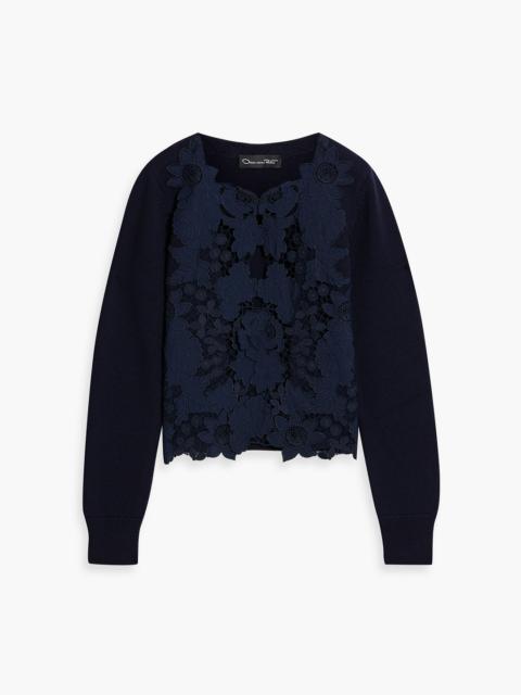 Oscar de la Renta Guipure lace-paneled wool cardigan