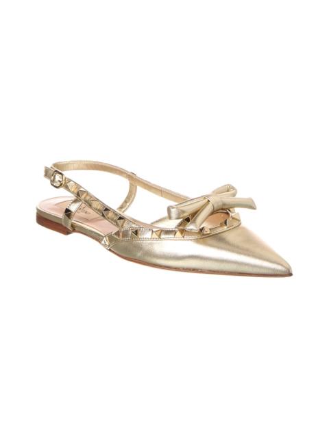 Valentino Valentino Rockstud Bow Leather Slingback Ballerina Flat