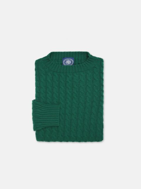 J. PRESS MADE-IN-SCOTLAND GREEN CABLE KNIT CASHMERE SWEATER