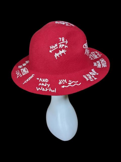Other Designers Archival Clothing - RED NO WAR MESSAGE WIDE FLAT BRIM AMISH HAT WOOL