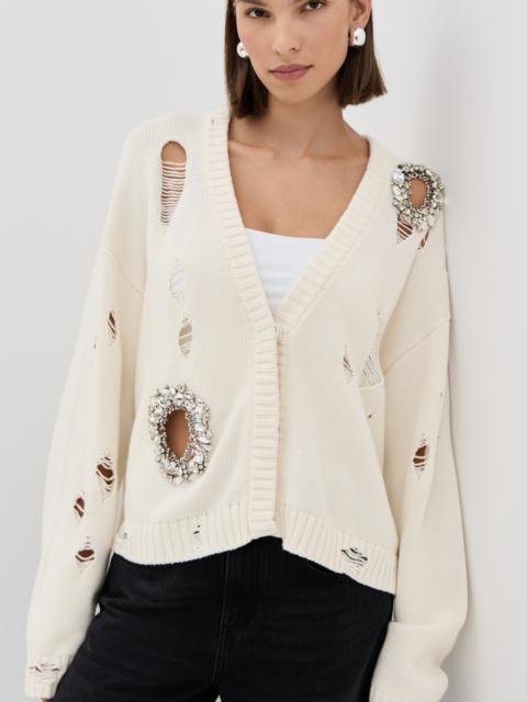 AREA Distressed Crystal Cardigan