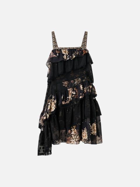 CAMILLA ASYMMETRIC SPLICED LACE MINI DRESS