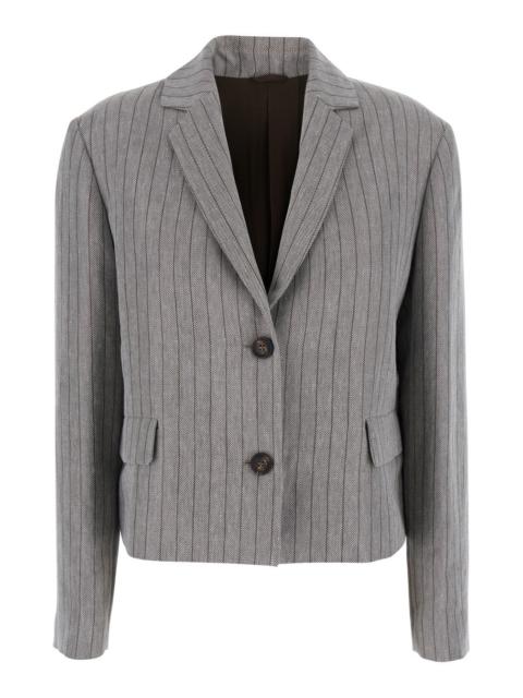 Brunello Cucinelli Brunello Cucinelli Women Grey Jacket With Notched Revers And All-Over Striped Motif In Linen Blend W