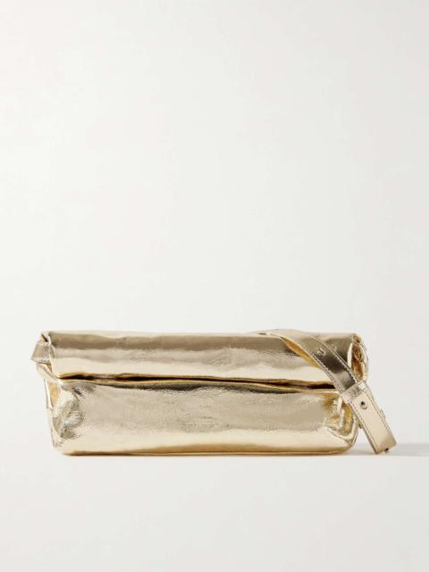 Rollup metallic crinkled-leather shoulder bag