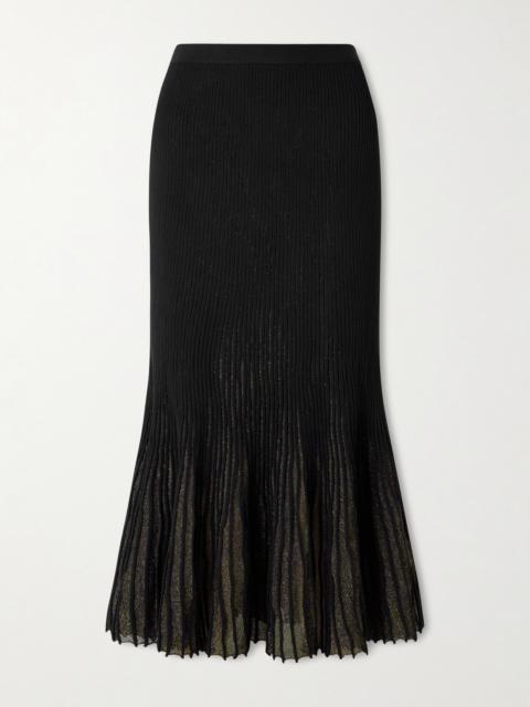 ULLA JOHNSON Vera Pleated Metallic Ribbed-knit Midi Skirt
