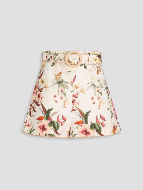 Zimmermann Lexi belted floral-print linen shorts
