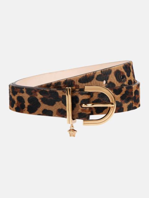 Leopard-print calf hair belt